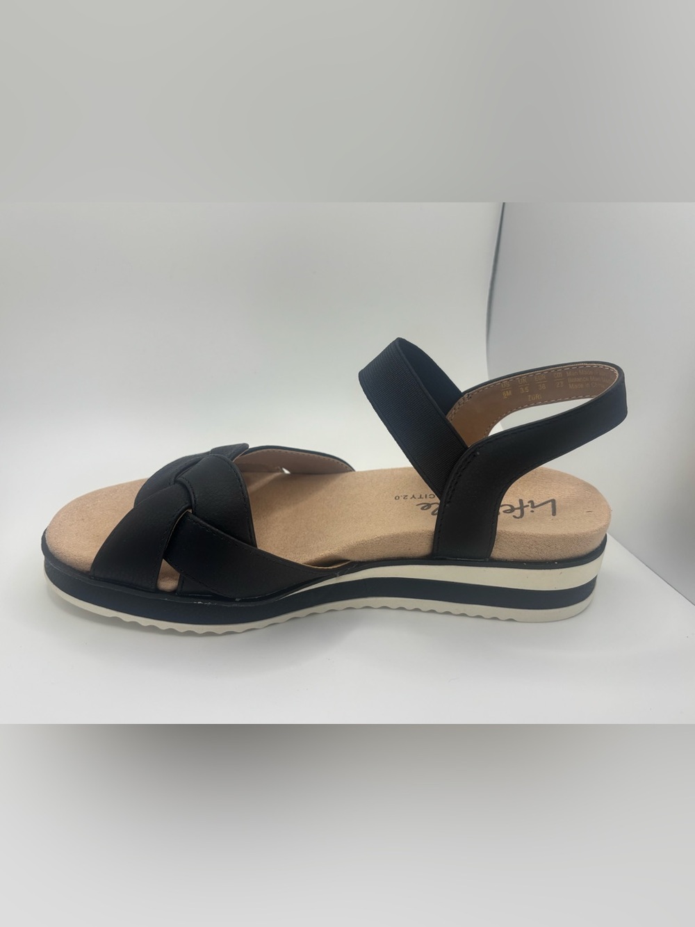 LifeStride Zuri Women’s Braided Strap Sandals Black/White Size 6 - Picture 2 of 9